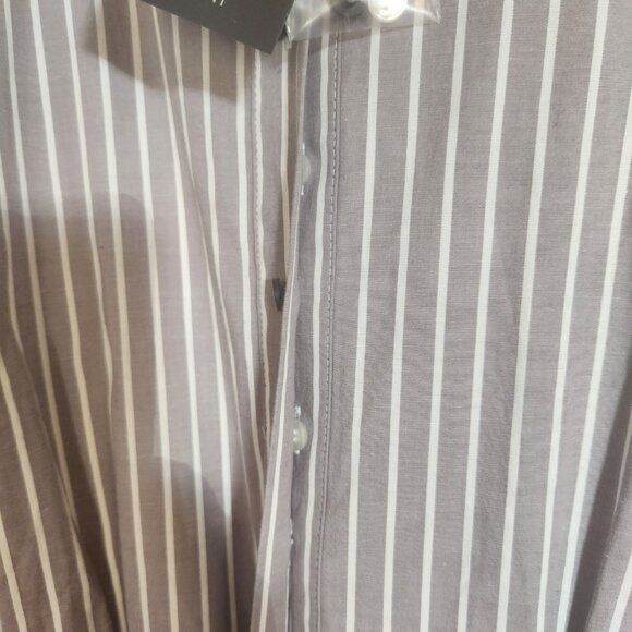 Lane Bryant NWT Wide Pinstripe Gray w/ white stripes cotton long tunic w/ bow - Picture 3 of 10